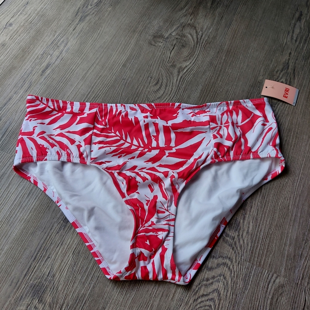 Evri Tummy Control 1X red and white floral Hawaiian print bikini bottoms
